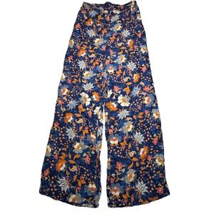 Kiabi Womens NavyBlue Floral Paisley Wide Leg Palazzo Pants Size S Elastic Waist
